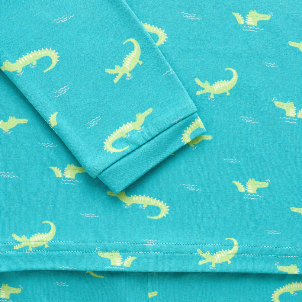 Hushabye - 2pc-Set - Crocodile Printed Bamboo Pyjama Set - Turquoise