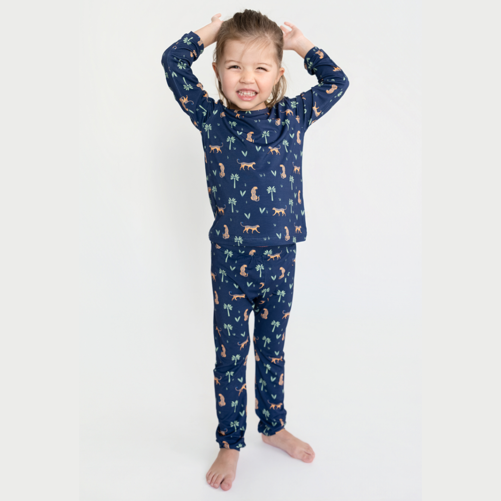 Hushabye Arabian Leopard Print Bamboo Pyjama Set - Blue - 2 Pcs