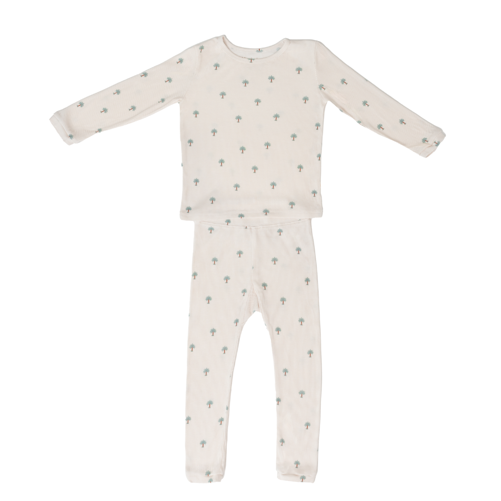 Hushabye Kids Date Palm Print Ribbed Bamboo Pyjama Neutral - 2 Pcs