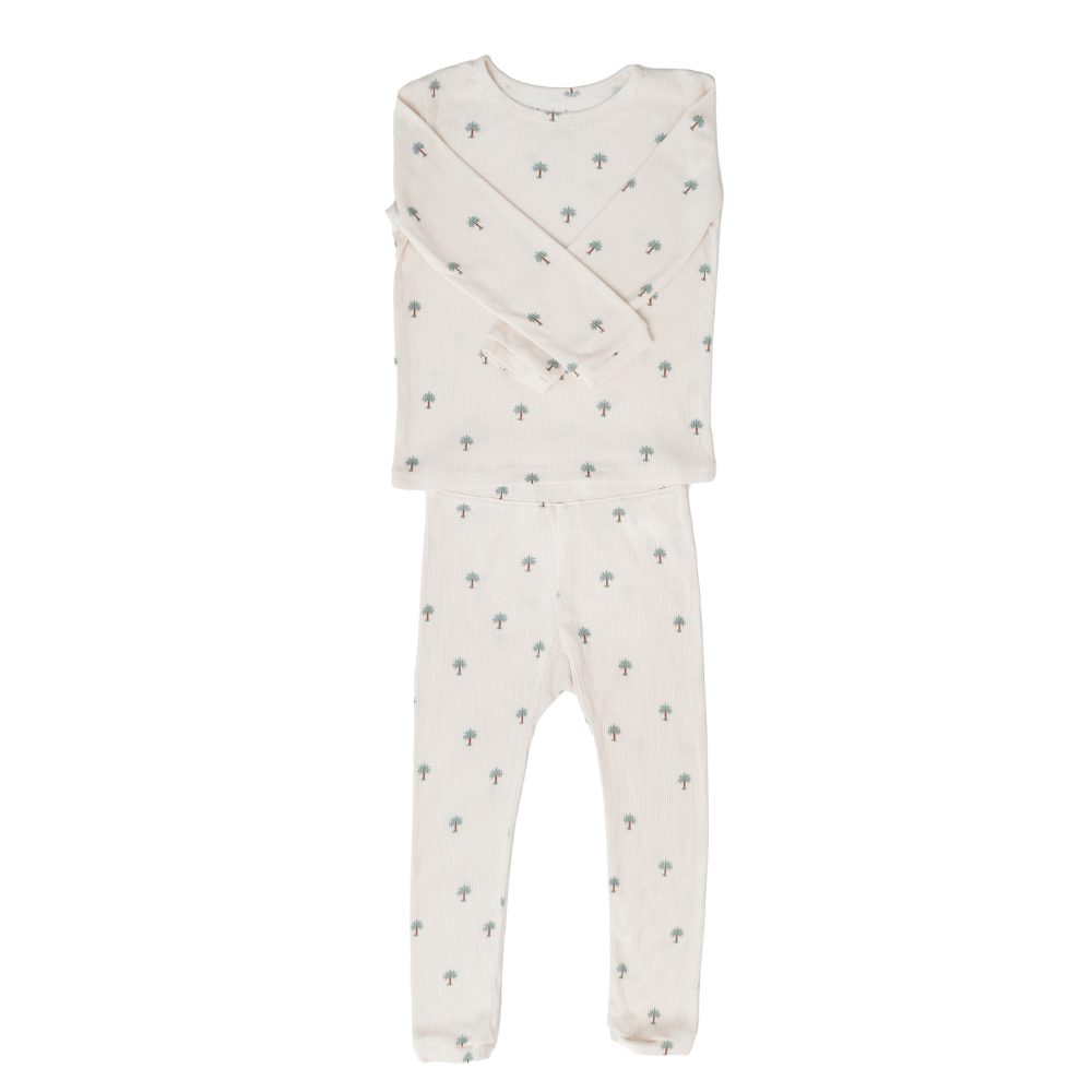 Hushabye Kids Date Palm Print Ribbed Bamboo Pyjama Neutral - 2 Pcs