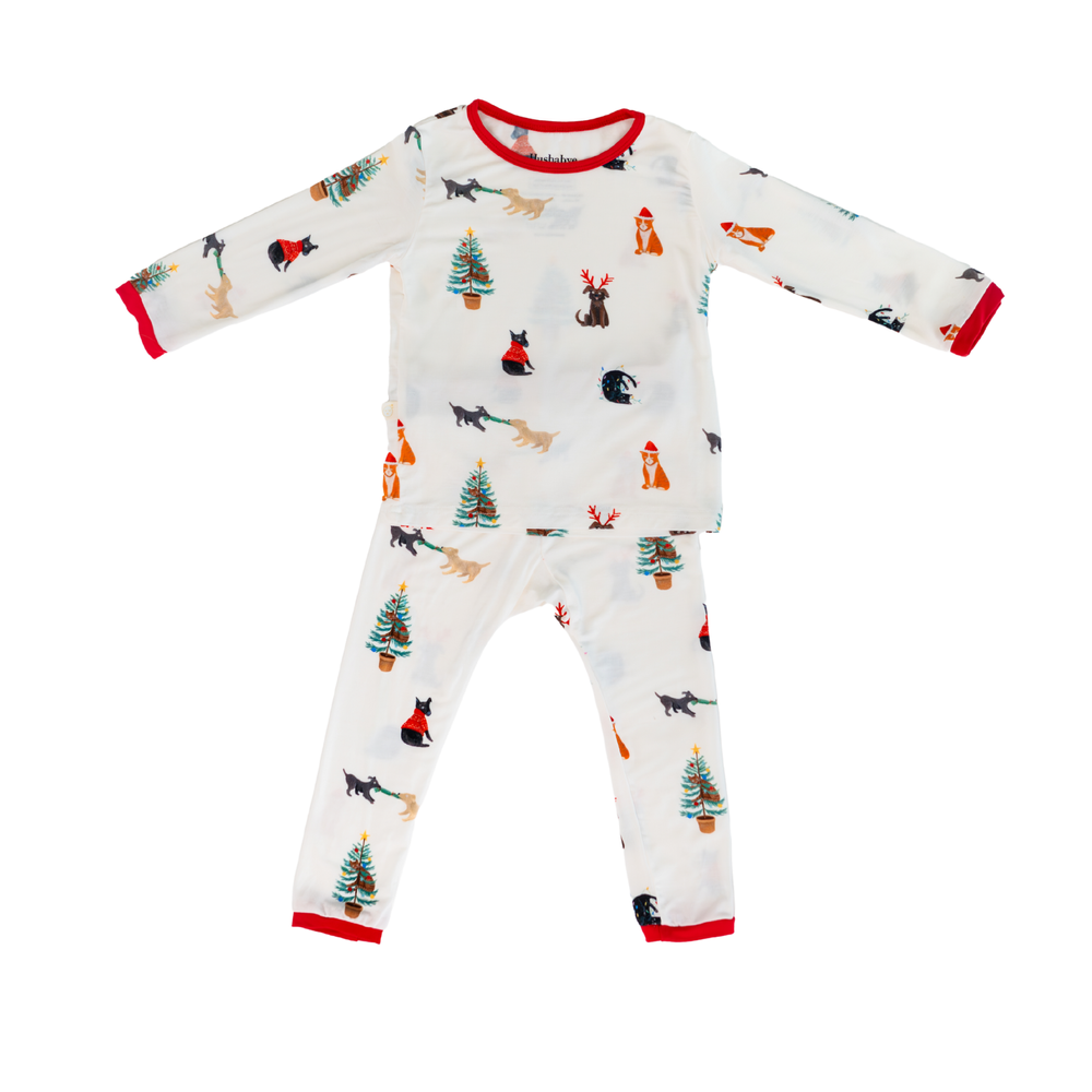 Hushabye Kids Christmas Santa Paws Printed Pyjama Set - White - 2 Pcs