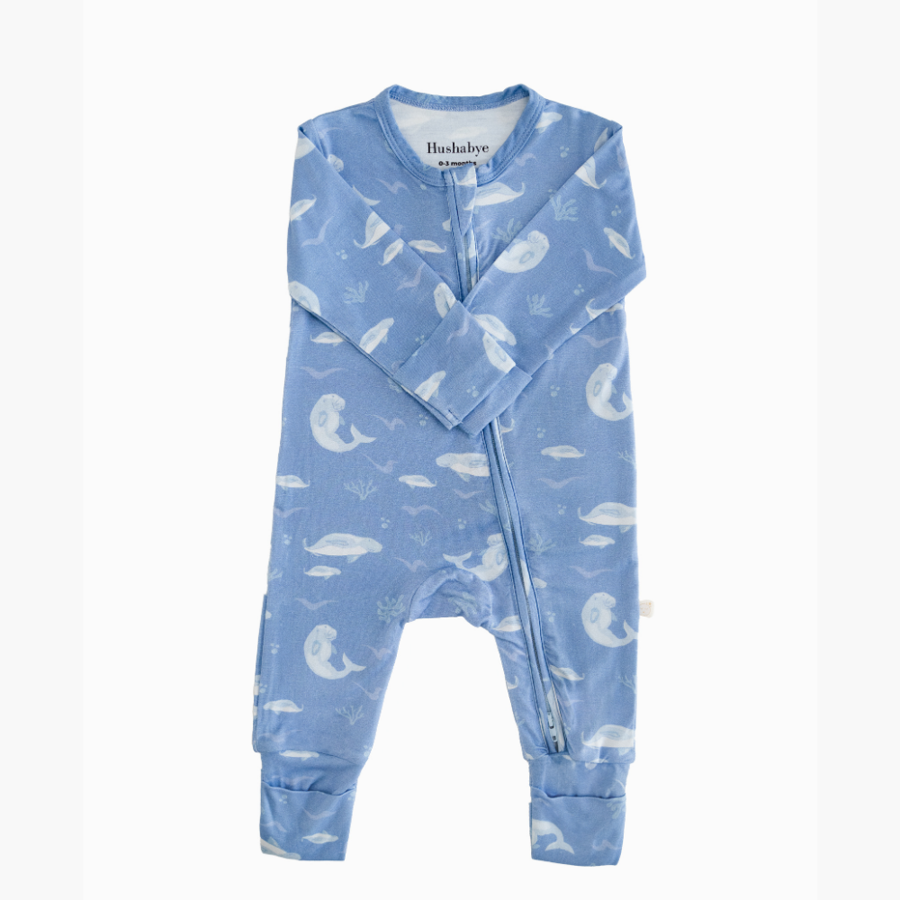 Hushabye Organic Bamboo Dugong Printed Zippered Sleepsuit - Blue