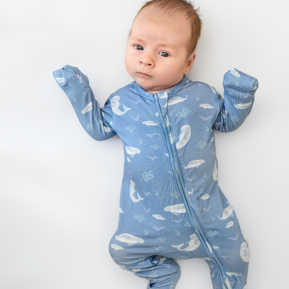 Hushabye Organic Bamboo Dugong Printed Zippered Sleepsuit - Blue