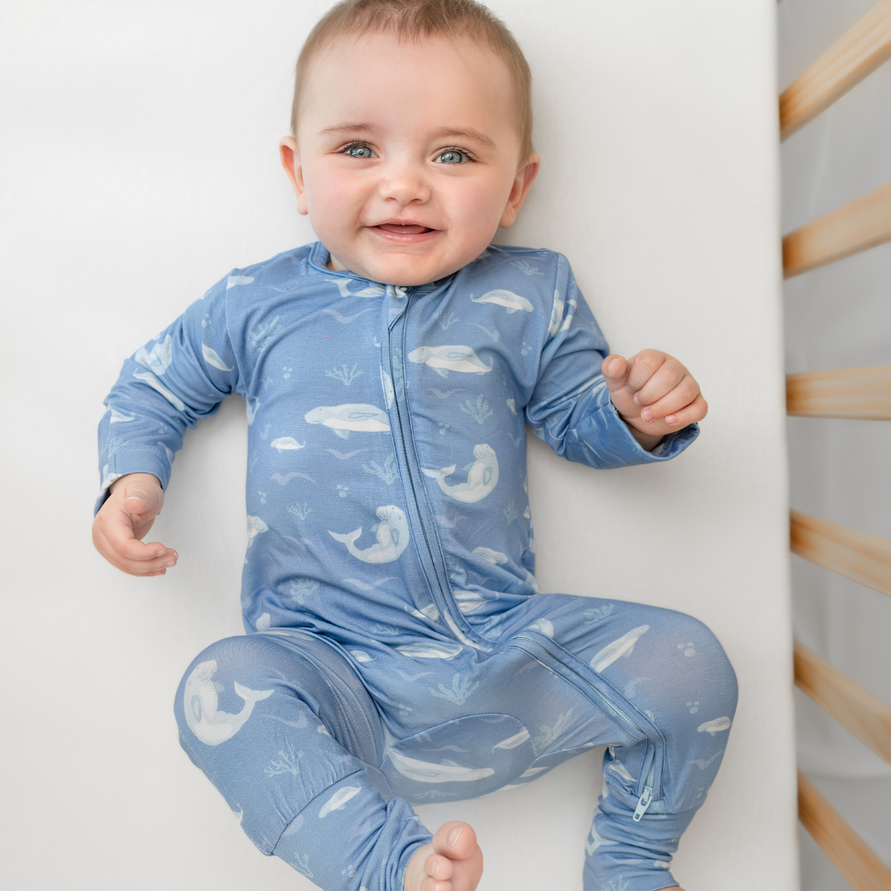 Hushabye Baby Zippered Bamboo Sleepsuit Dugong/Blue/Turtle - 3 Pcs