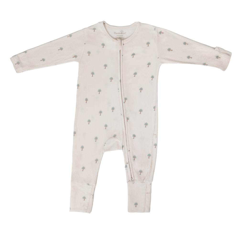 Hushabye Ribbed Bamboo Date Palm Printed Zippered Sleepsuit
