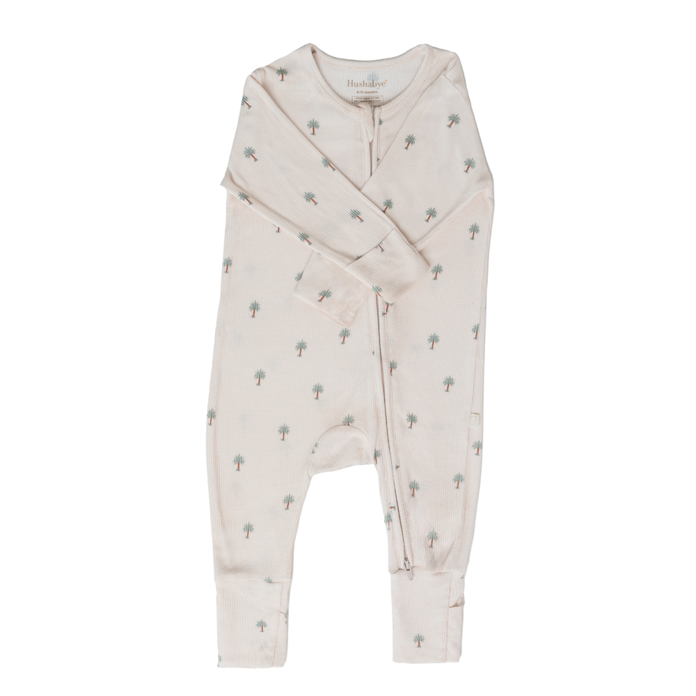 Hushabye Ribbed Bamboo Date Palm Printed Zippered Sleepsuit