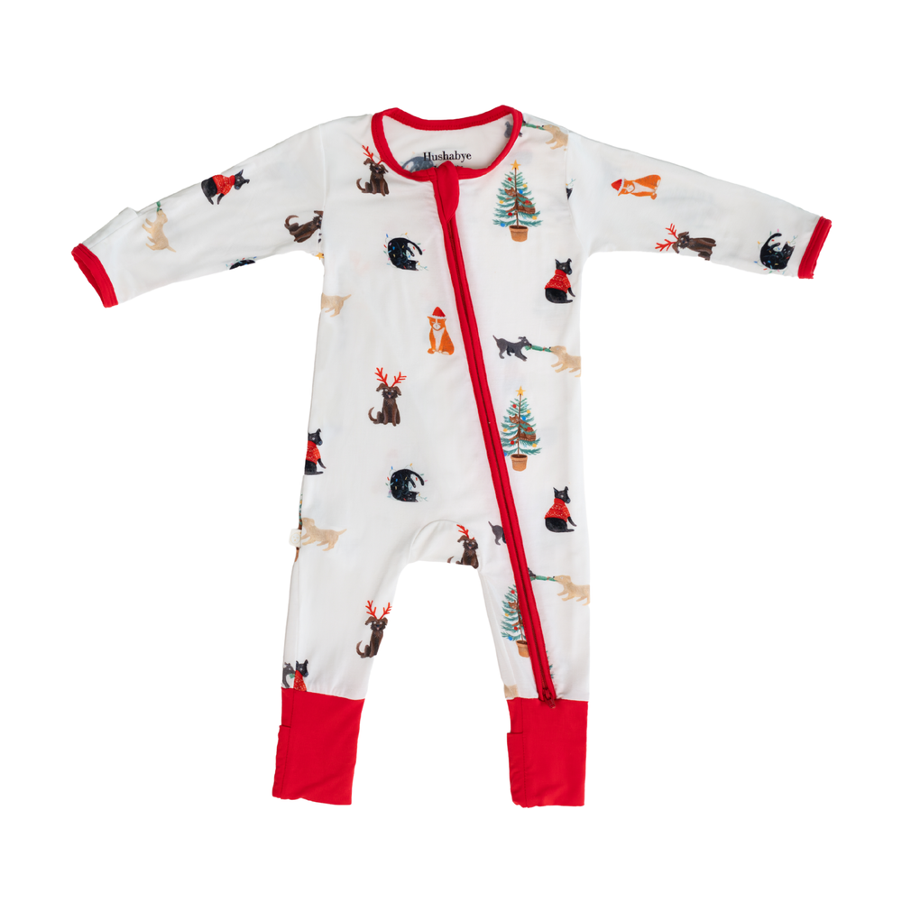 Hushabye Christmas Printed Bamboo Zippered Santa Paws Sleepsuit