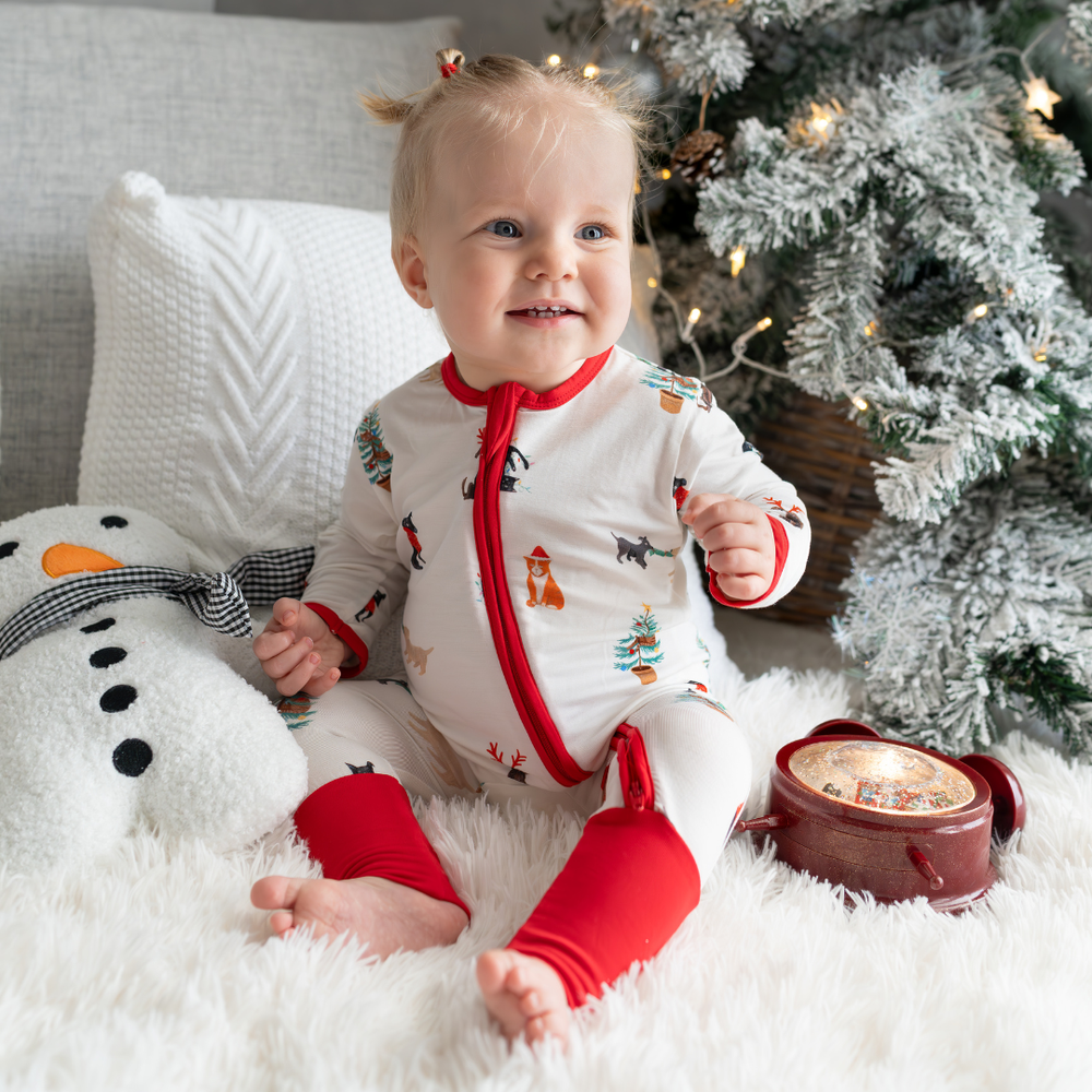 Hushabye Christmas Printed Bamboo Zippered Santa Paws Sleepsuit