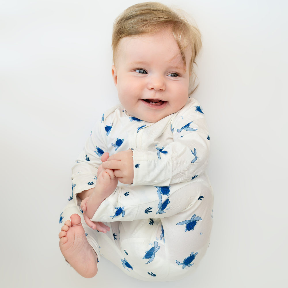 Hushabye Organic Bamboo Turtles Printed Zippered Sleepsuit - White