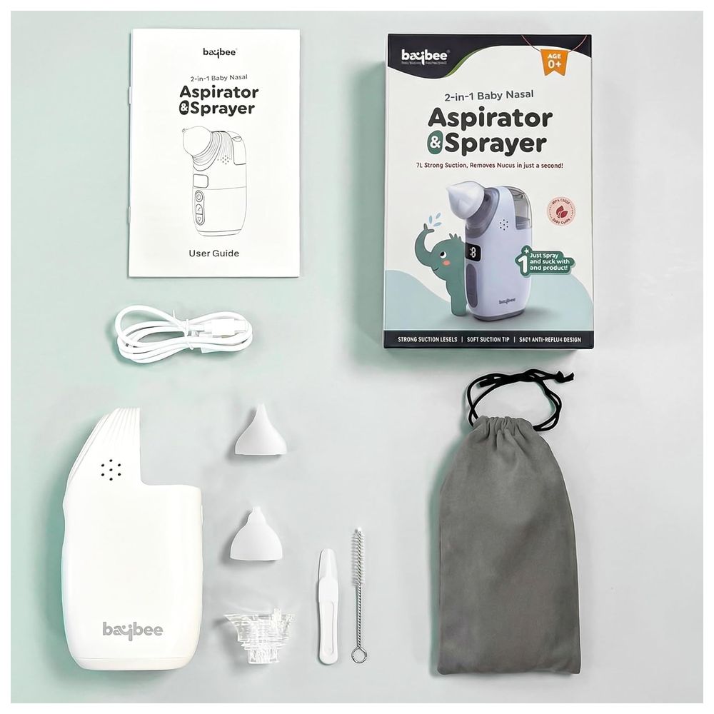 Baybee - Baby Electric Nasal Aspirator With Sucker Sprayer - White/Grey