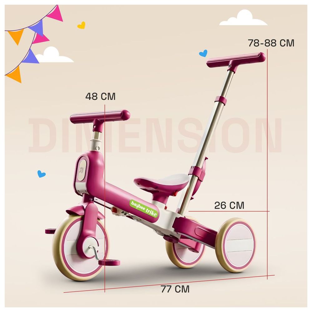 Baybee - Novak 4-in-1 Convertible Baby Tricycle - Pink