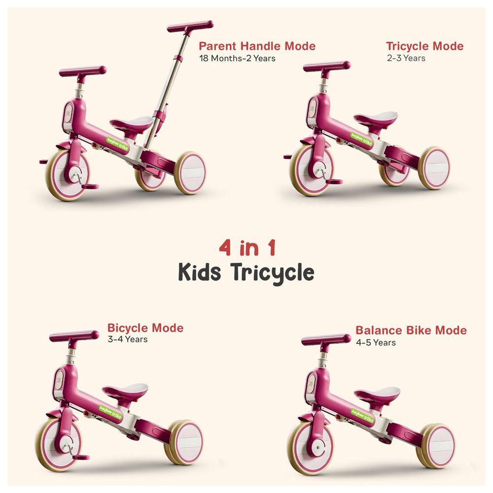Baybee - Novak 4-in-1 Convertible Baby Tricycle - Pink
