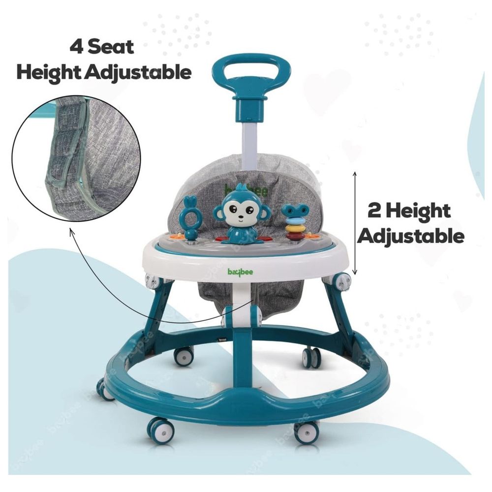Baybee - Drono Pro Baby Walker With Parental Handle & Toy Bar - Blue