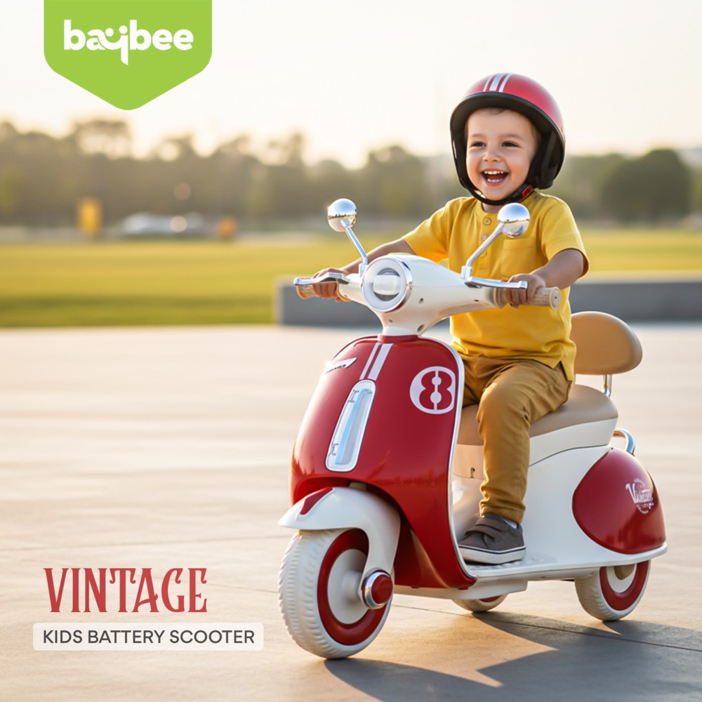 Baybee - Kids Vintage Ride-On Scooty With Light And Music - 12 V