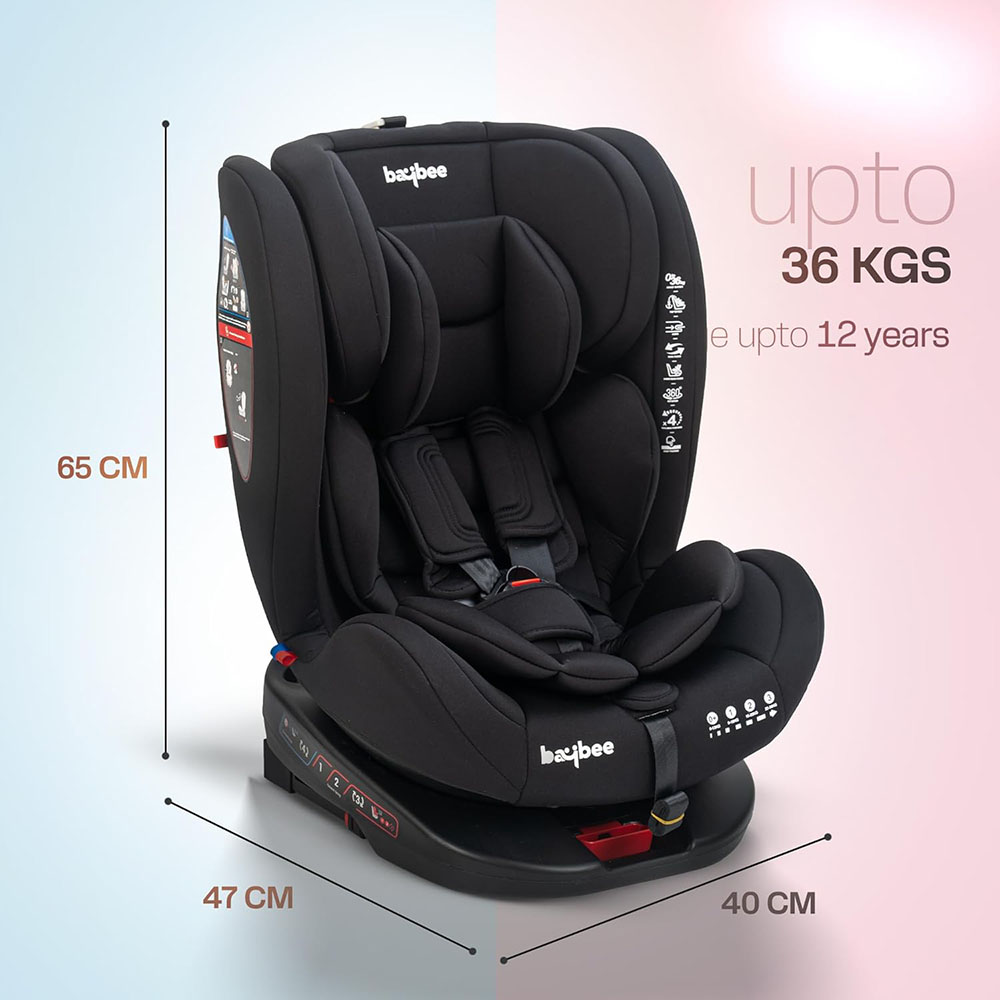 Baybee - Convertible Car Seat With 360 Rotatable Isofix - Pure Black