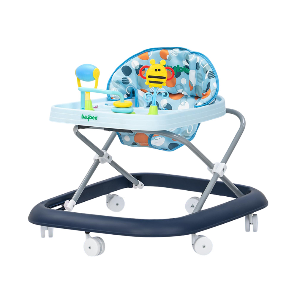 Baybee - Shrumo Foldable Baby Walker With Adjustable Height, Music & Lights - Blue