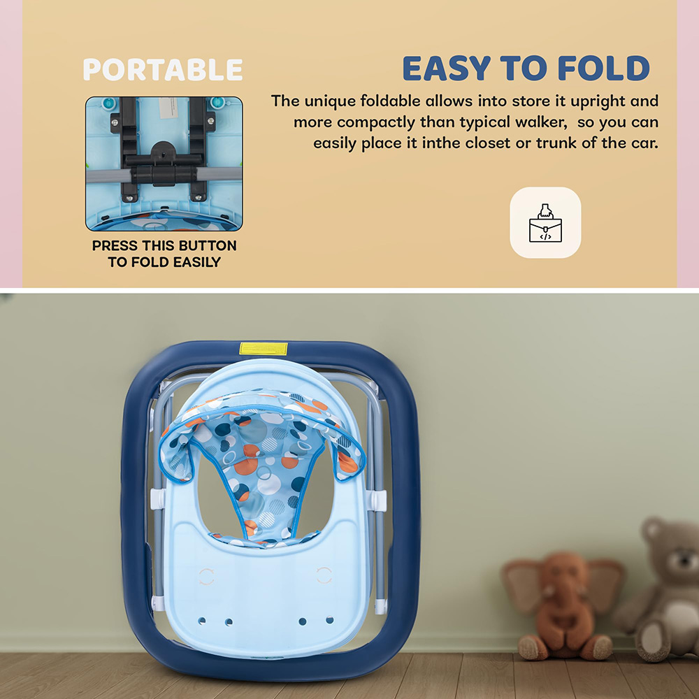 Baybee - Elzo Baby Walker With Adjustable Height, Music & Lights - Blue