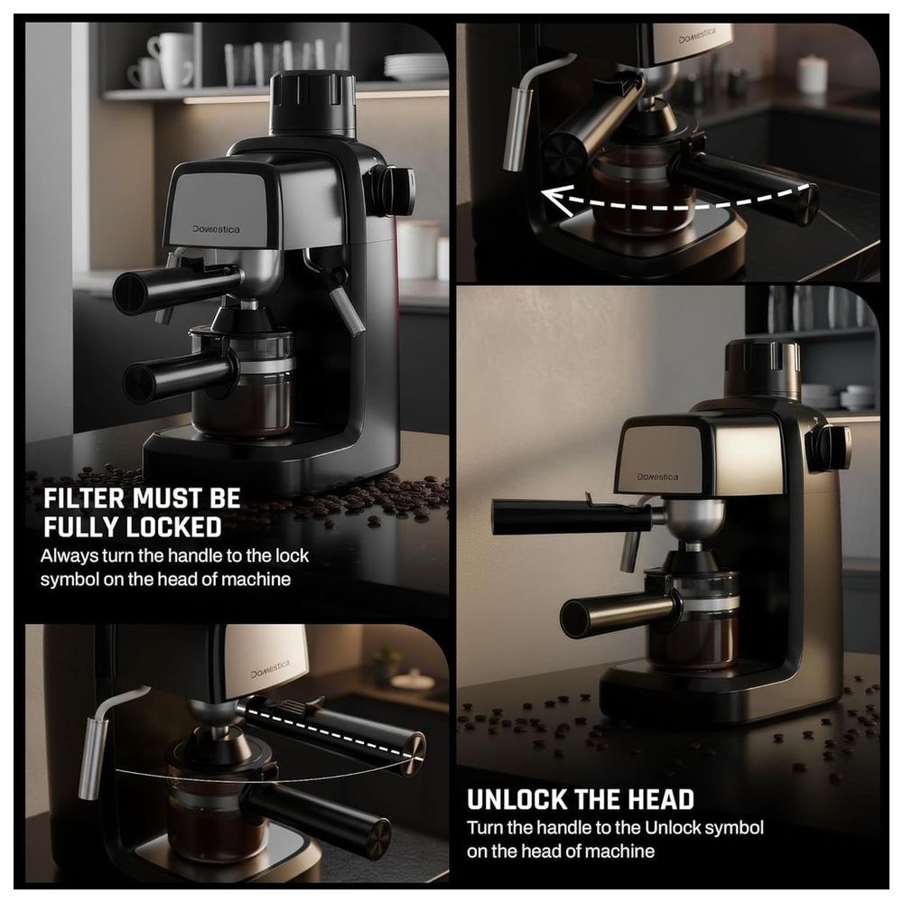 Domestica - Brewcraft 3.5 Bar Espresso Coffee Maker Machine - Black - 800 W