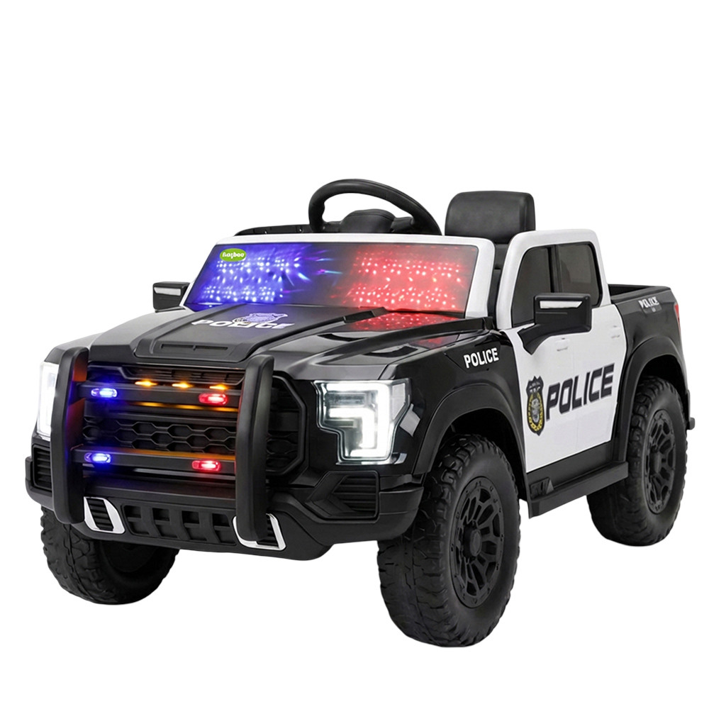 Baybee - Kids Electric Ride-On Police Car With Remote Control - Black - 12 V