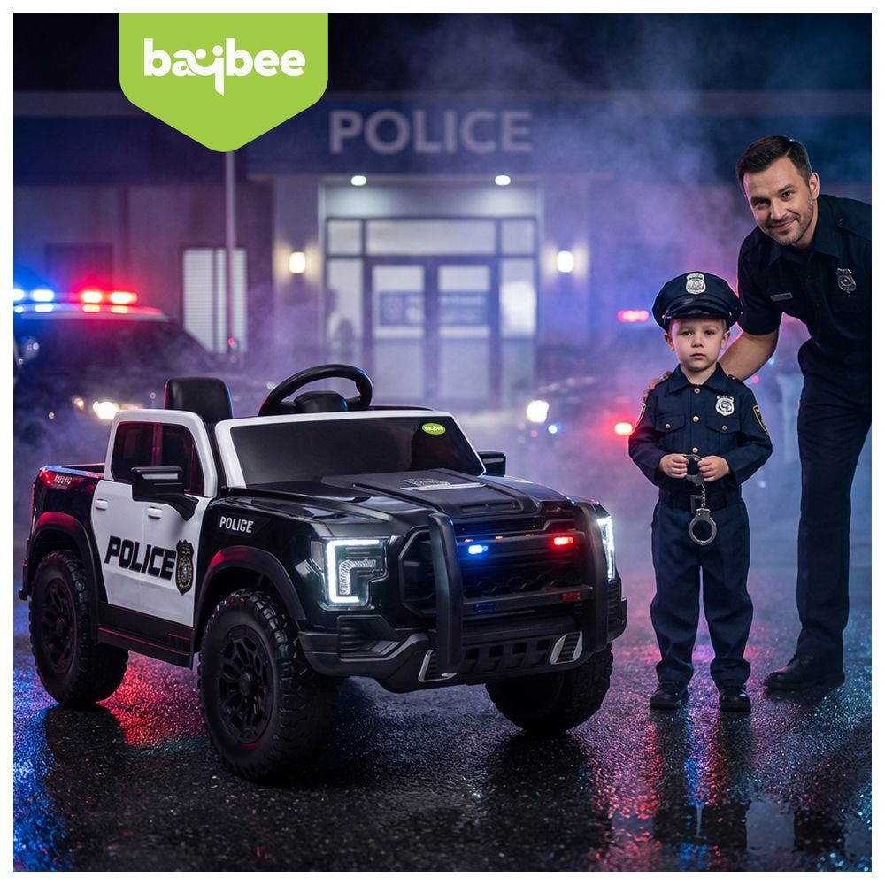 Baybee - Kids Electric Ride-On Police Car With Remote Control - Black - 12 V