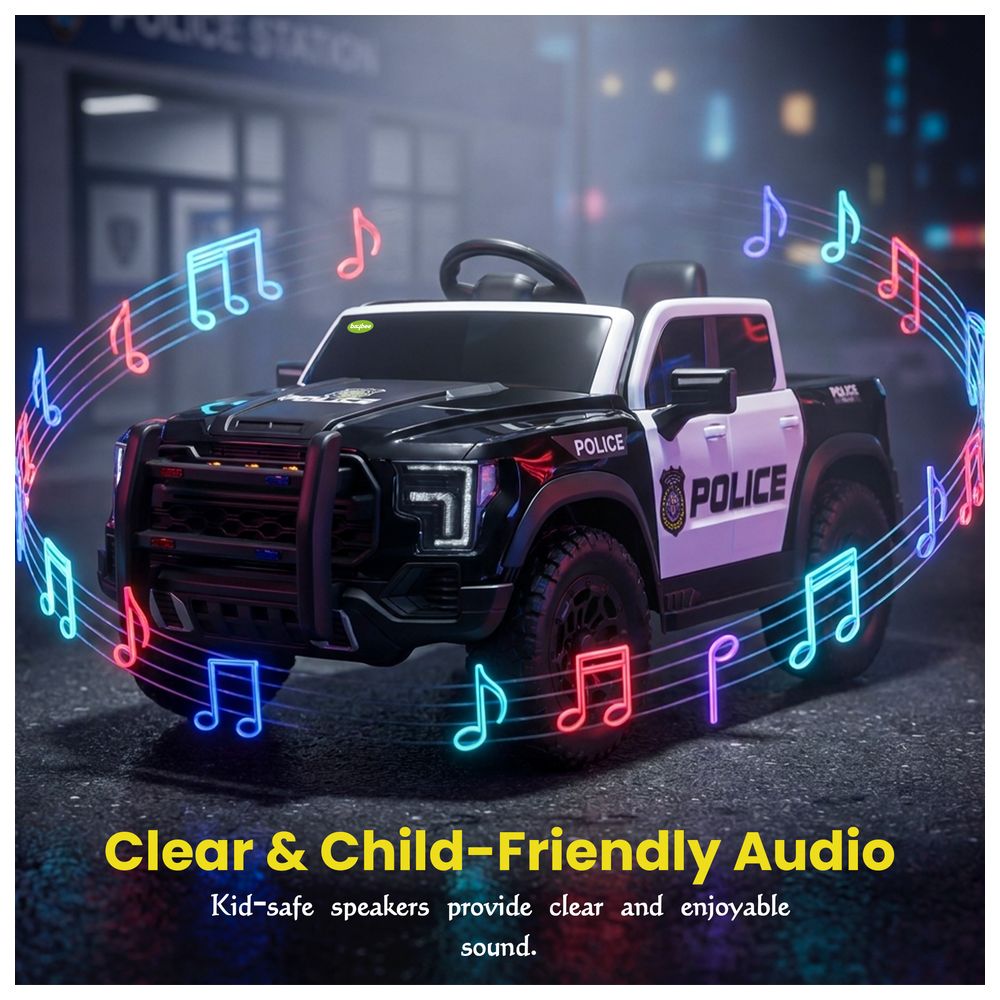 Baybee - Kids Electric Ride-On Police Car With Remote Control - Black - 12 V