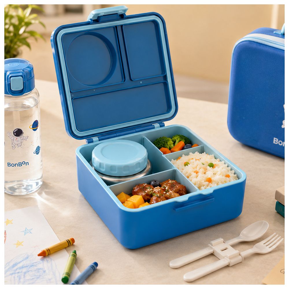 Bonbon - 3/4-Compartment Space Tour Lunch Box With Insulated Food Jar - Dark Blue