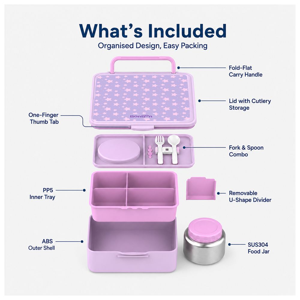Bonbon - 3/4-Compartment Lunch Box With Insulated Food Jar - Star