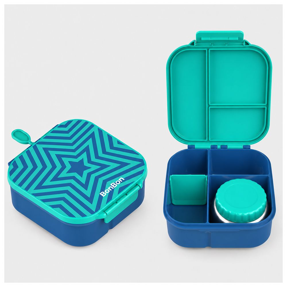 Bonbon - 3/4-Compartment Star Lunch Box With Insulated Food Jar - Green