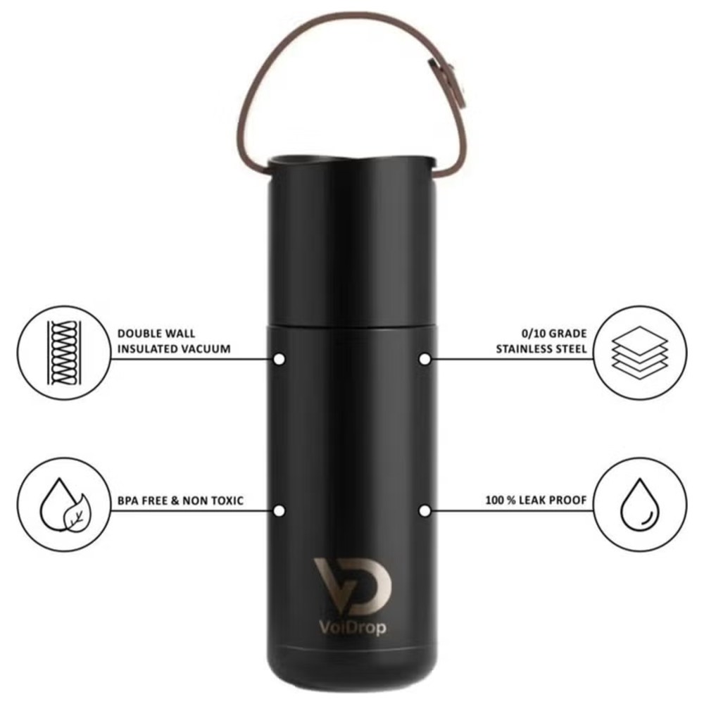 Voidrop - Insulated Thermos Bottle w/ Silicon Strap - Charcoal Black - 350 ml