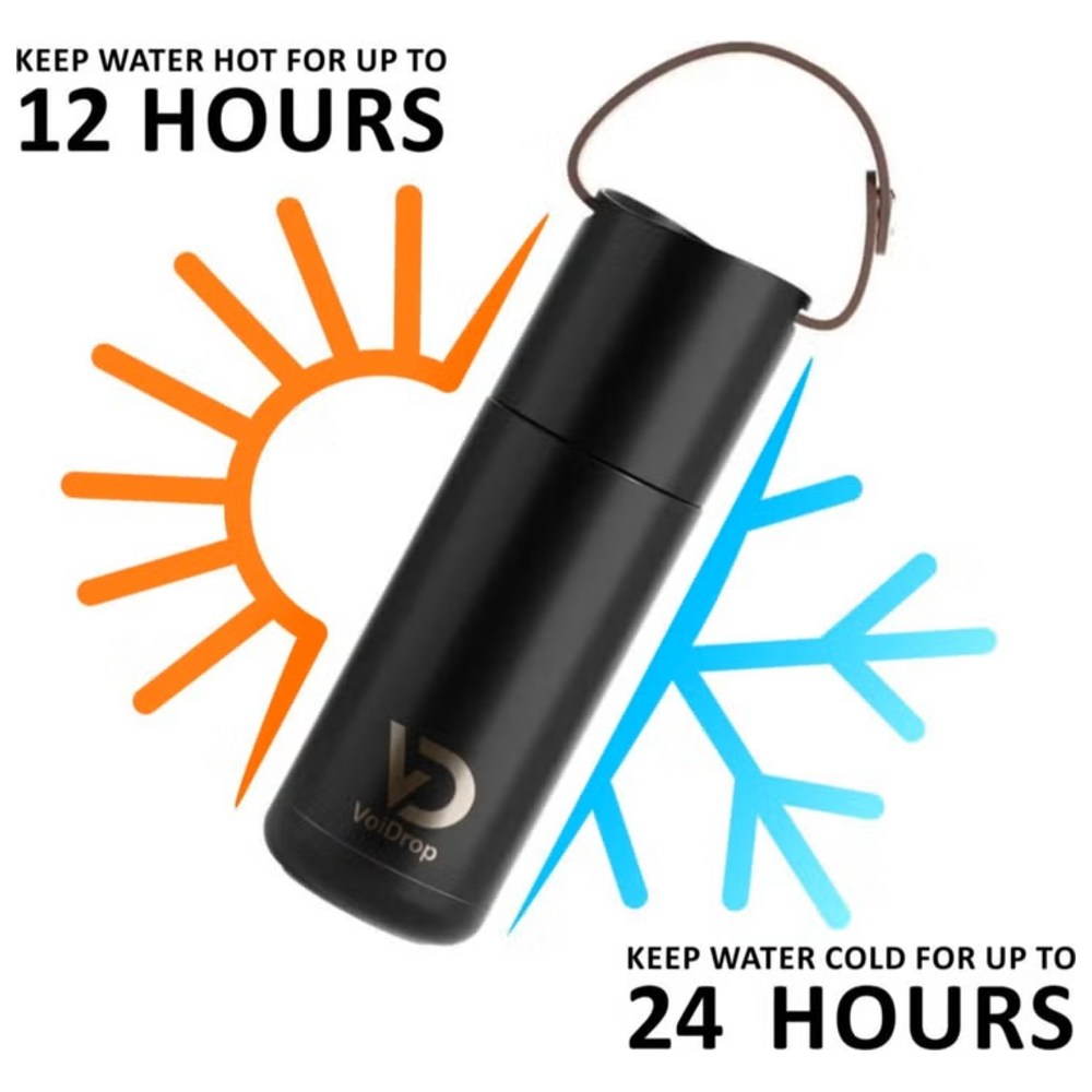 Voidrop - Insulated Thermos Bottle w/ Silicon Strap - Charcoal Black - 350 ml