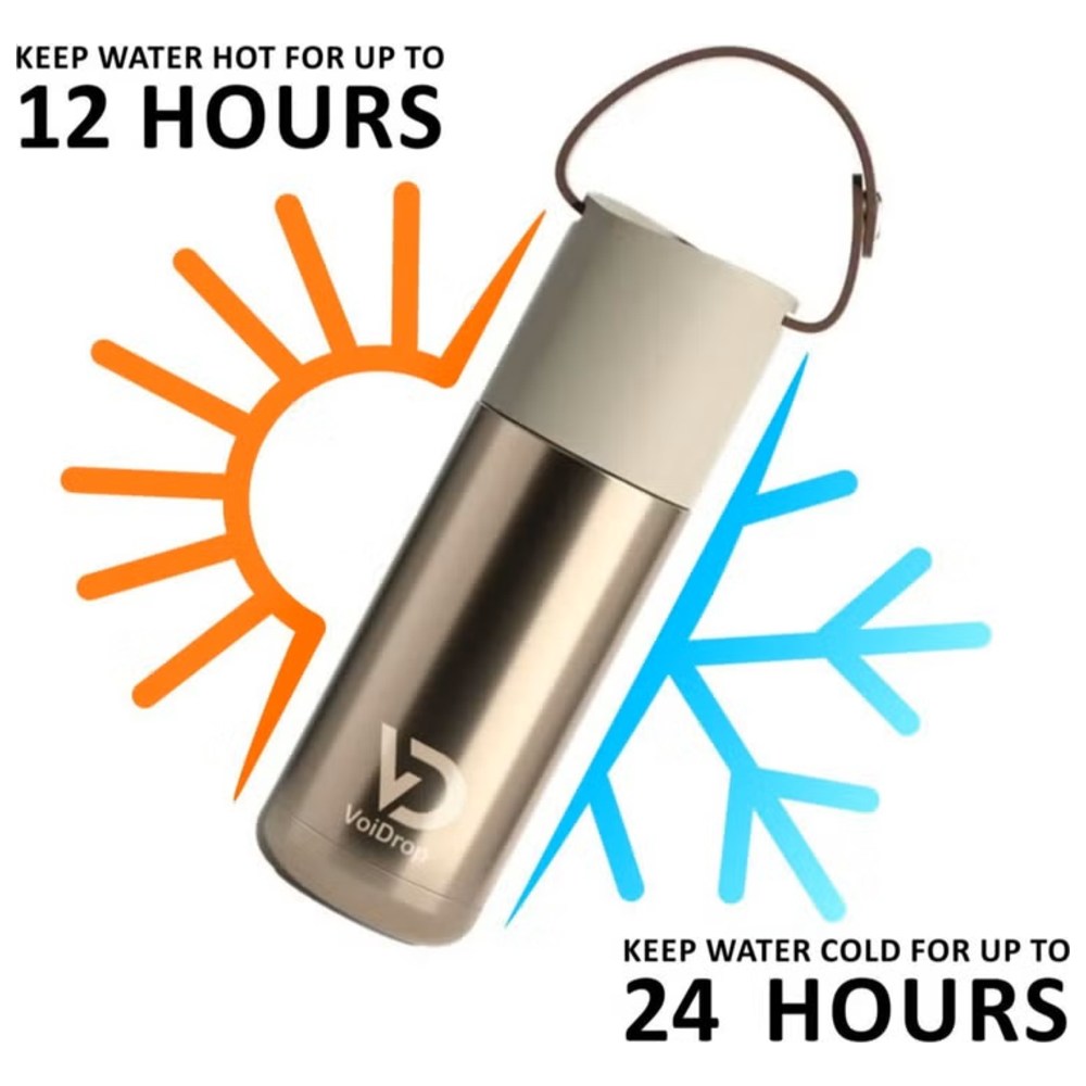 Voidrop - Insulated Thermos Bottle w/ Silicon Strap - Natural Titanium - 350 ml