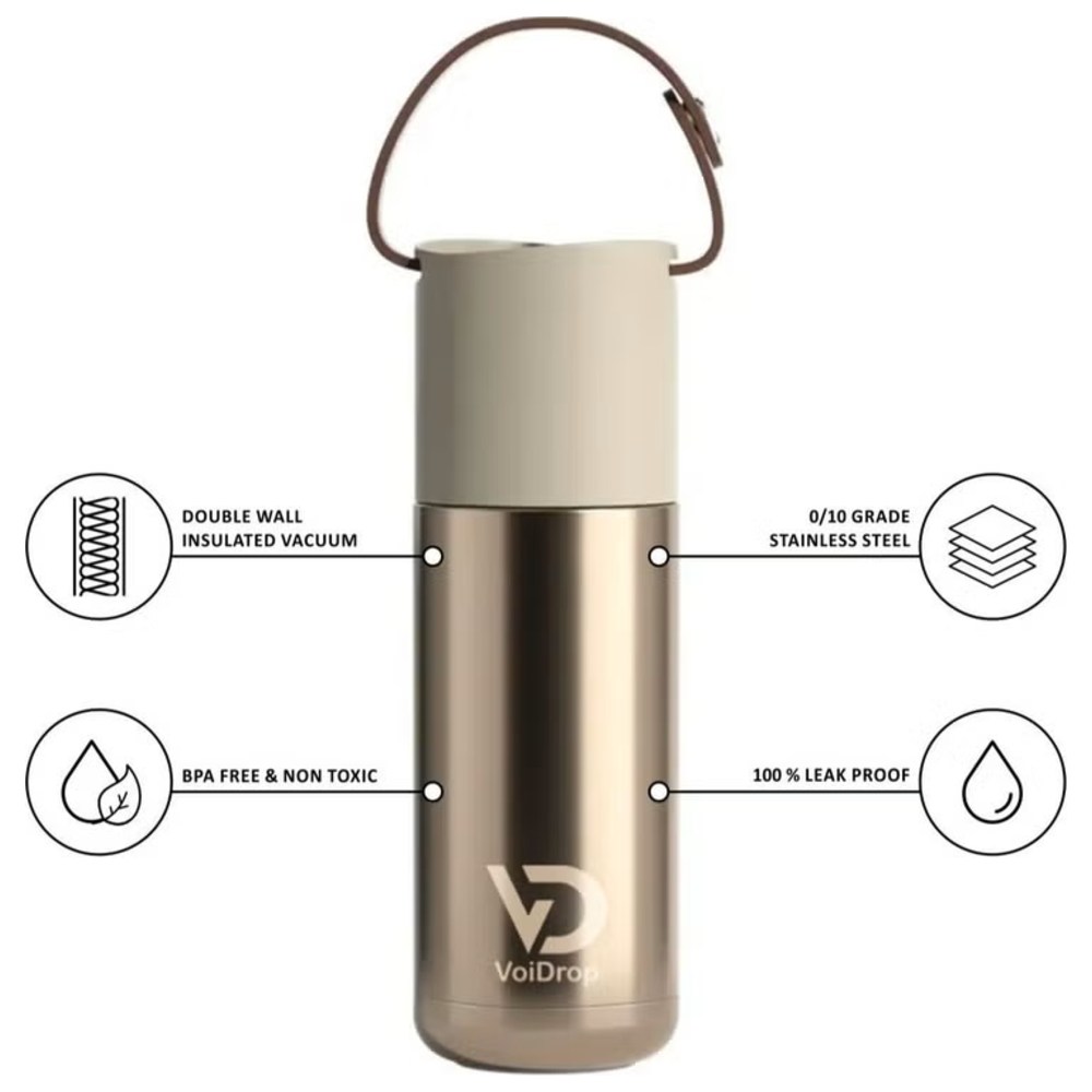 Voidrop - Insulated Thermos Bottle w/ Silicon Strap - Natural Titanium - 350 ml