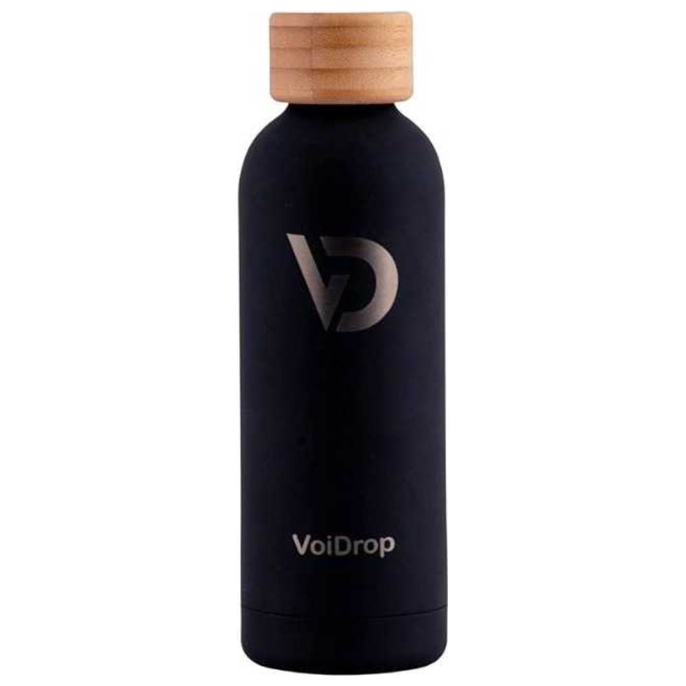 Voidrop - Insulated Water Bottle w/ Bamboo Lid & Silicon Ring - Black - 750 ml