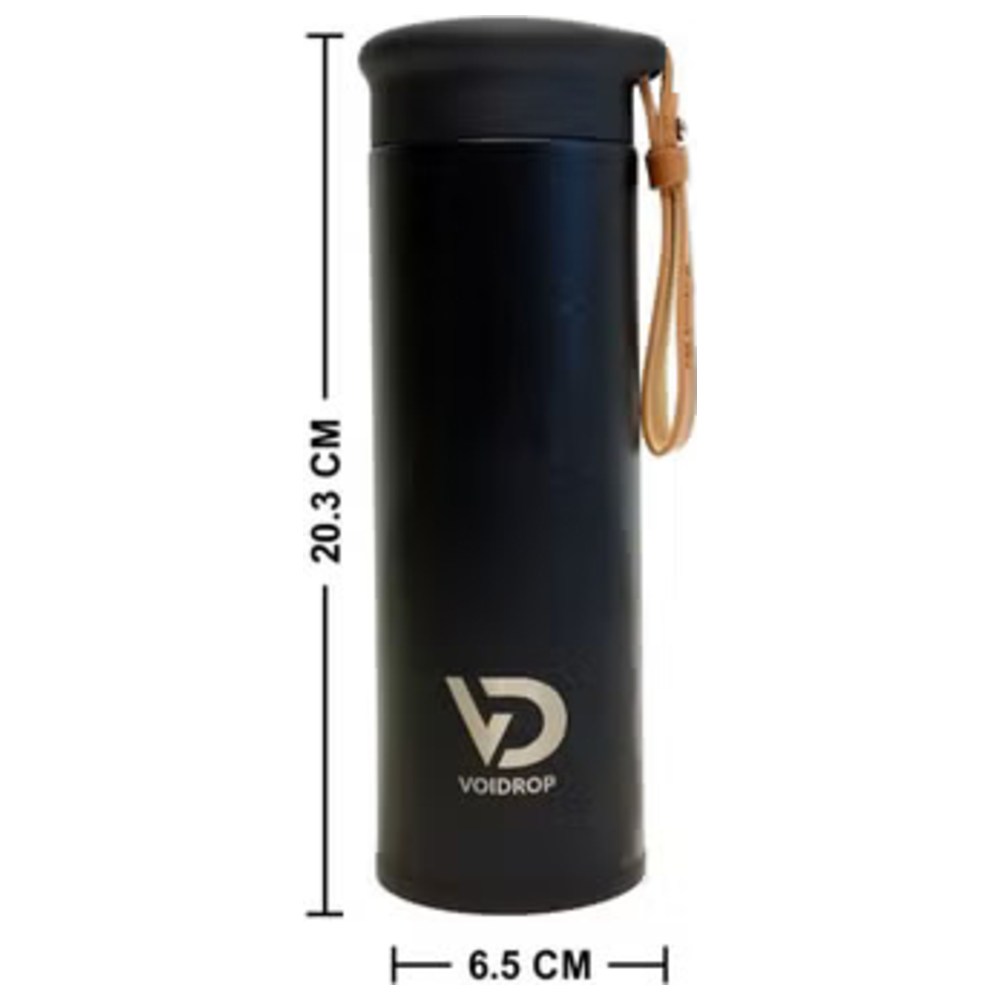 Voidrop - Insulated Water Bottle w/ Filter & PU Strap - Night Black - 450 ml