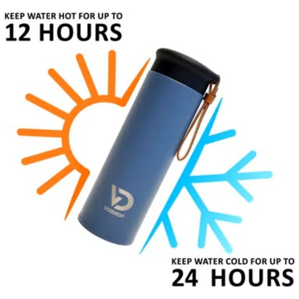 Voidrop - Insulated Water Bottle w/ Filter & PU Strap - Royal Blue - 450 ml
