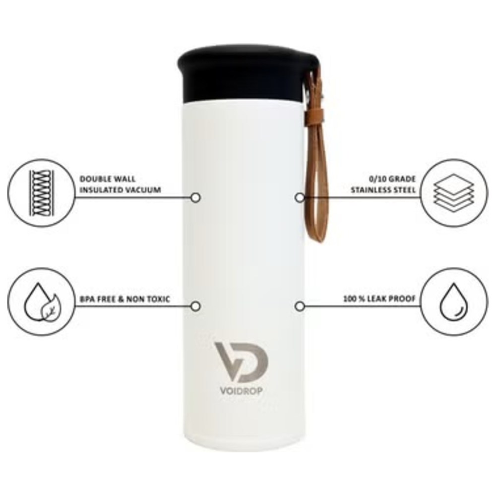 Voidrop - Insulated Water Bottle w/ Filter & PU Strap - Snow White - 450 ml