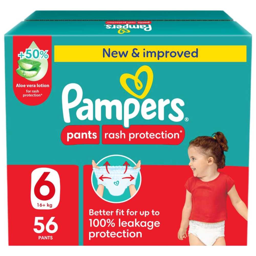 Pampers - Rash Protection Baby Diaper Pants - Size 6 - 16+ Kg - 56 Count