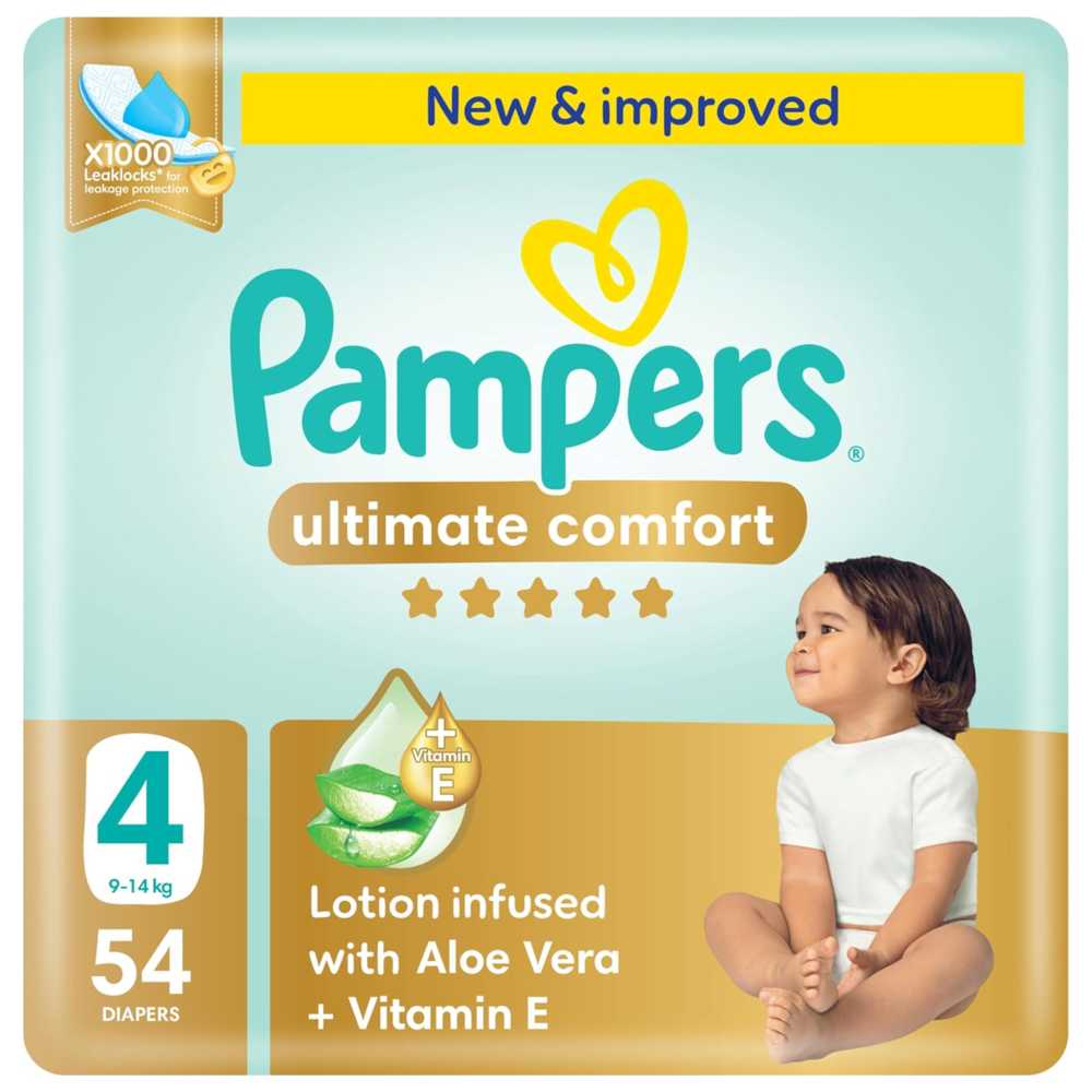 Pampers - Ultimate Comfort Baby Diapers - Size 4 - 9-14 Kg - 54 Count