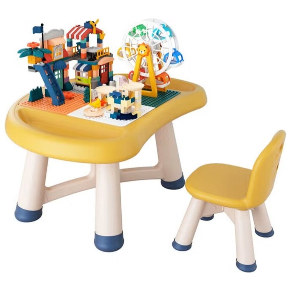 Hibobi - Kids Mushroom Block Table And Chair With Lego Blocks