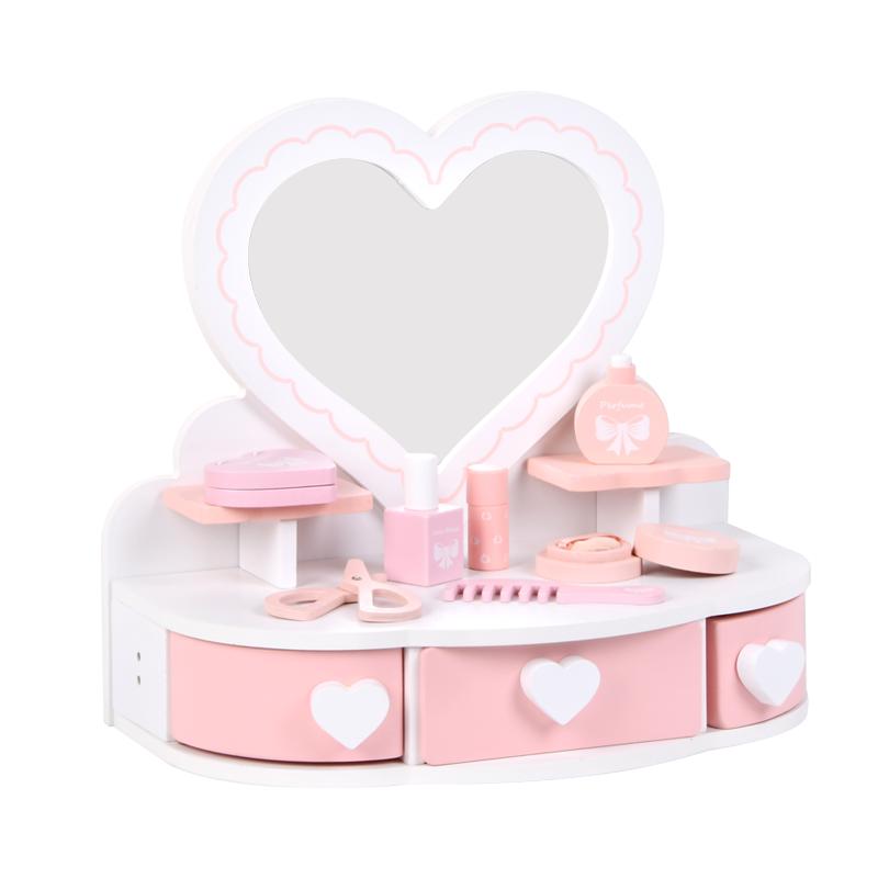 Hibobi - Kids Vanity Dressing Table Playset - Pink - 10 Pc Set