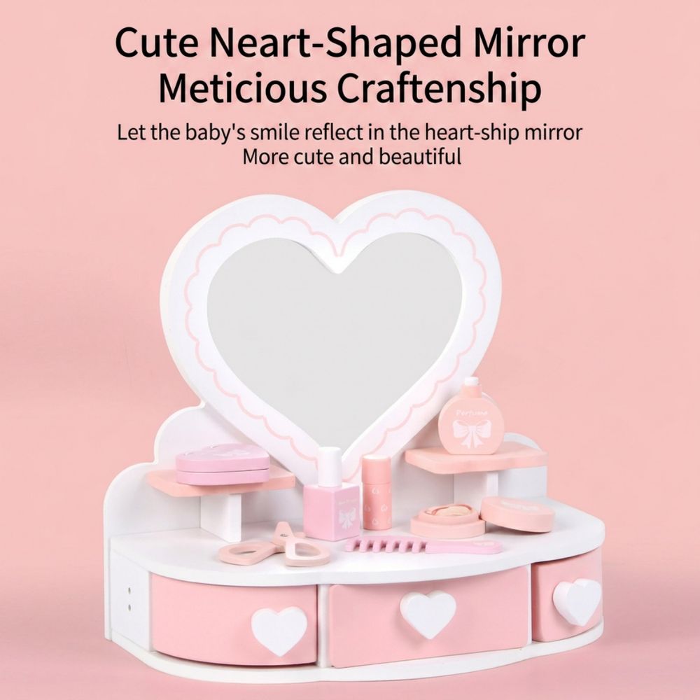 Hibobi - Kids Vanity Dressing Table Playset - Pink - 10 Pc Set