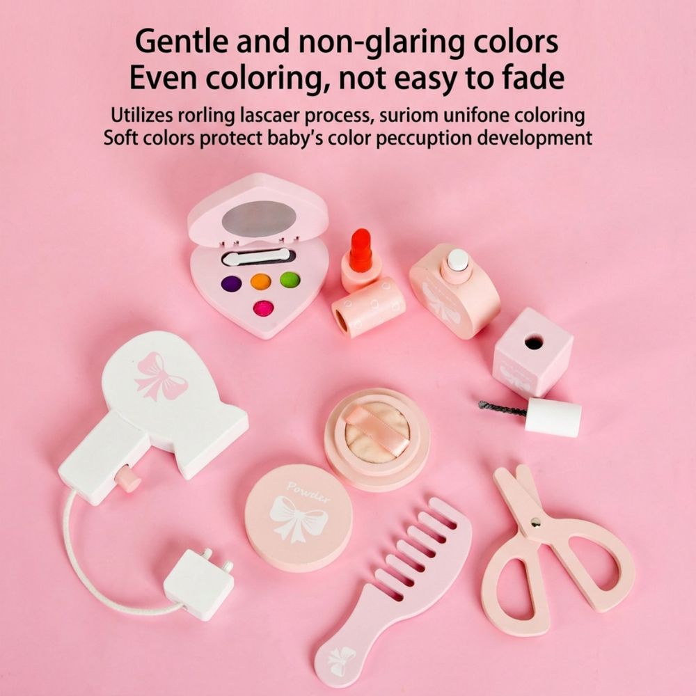 Hibobi - Kids Vanity Dressing Table Playset - Pink - 10 Pc Set