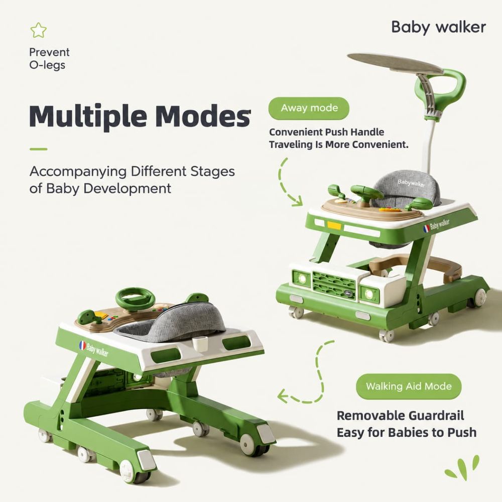 Hibobi - Multifunctional Adjustable Baby Walker - Yellow/Grey