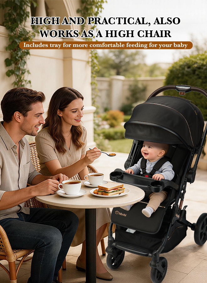 Hibobi - Cirro Reversible Baby Stroller With Food Tray - Black