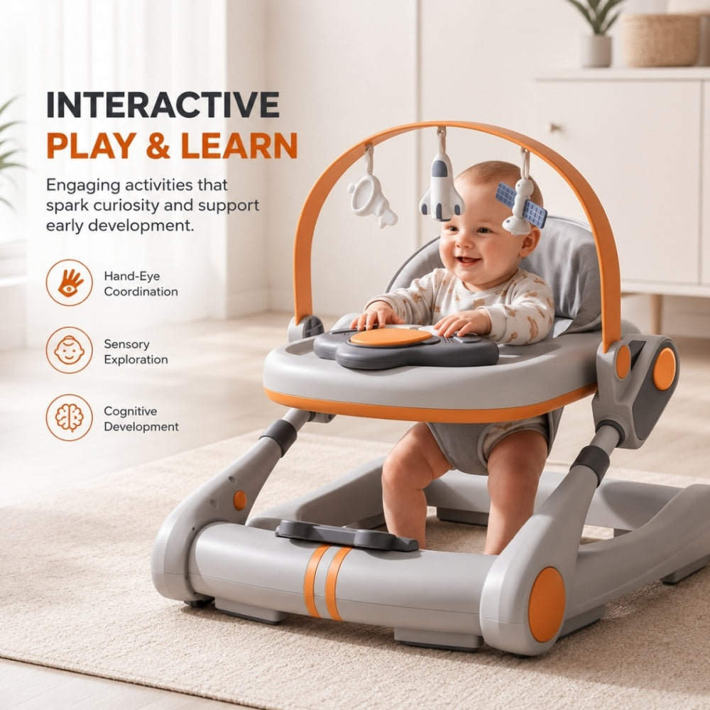 Hibobi - Foldable Baby Walker With Push Mode & Musical Activity Tray
