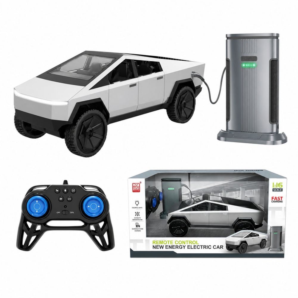 Hibobi - Remote Control Electric Car With Lights & Fast Charging Station - White