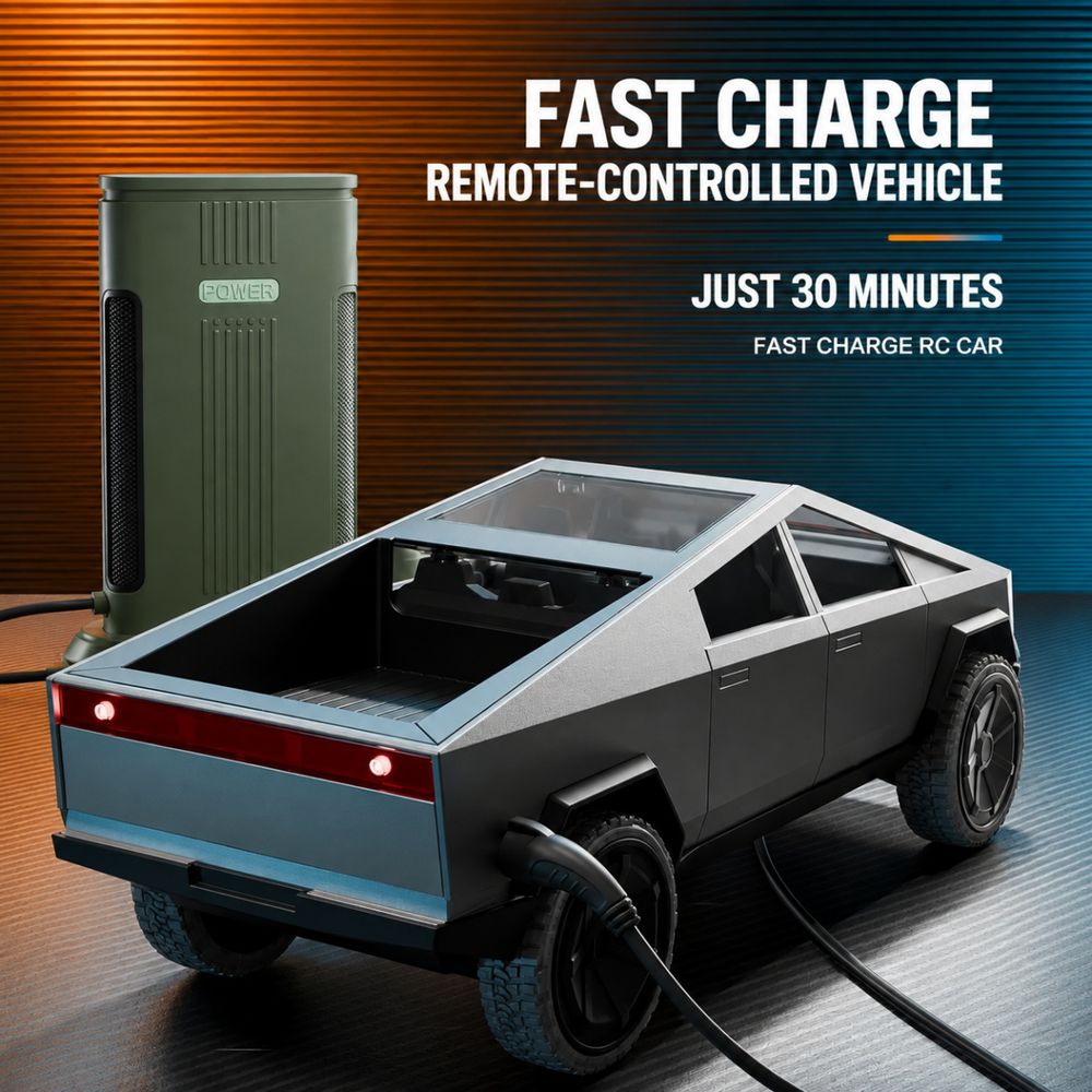 Hibobi - Remote Control Electric Car With Lights & Fast Charging Station - White