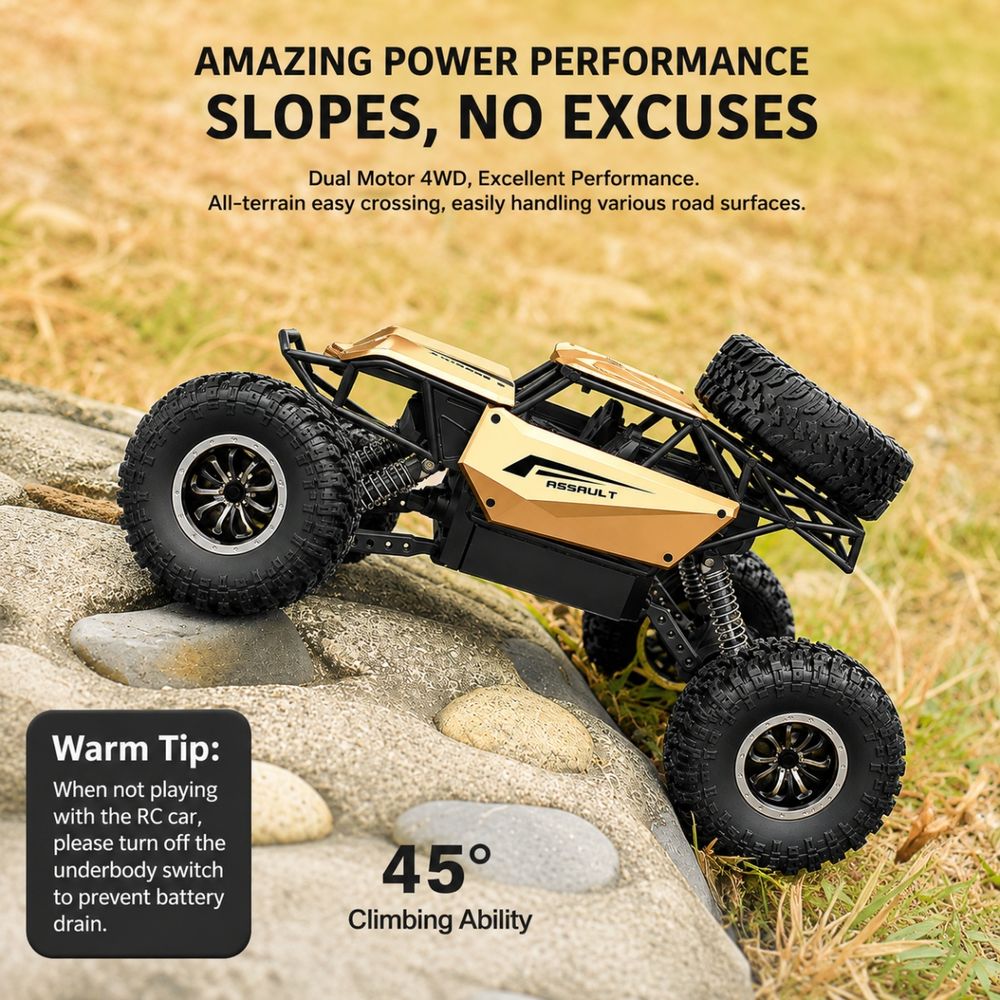 Hibobi - 4WD Remote Control Off-Road Car - Black/Gold