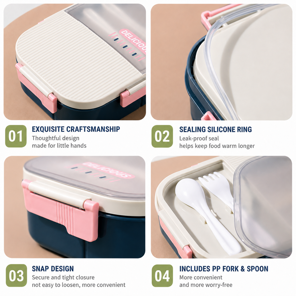 Hibobi - 4 Compartment Lunch Box With Secure Locking Clips