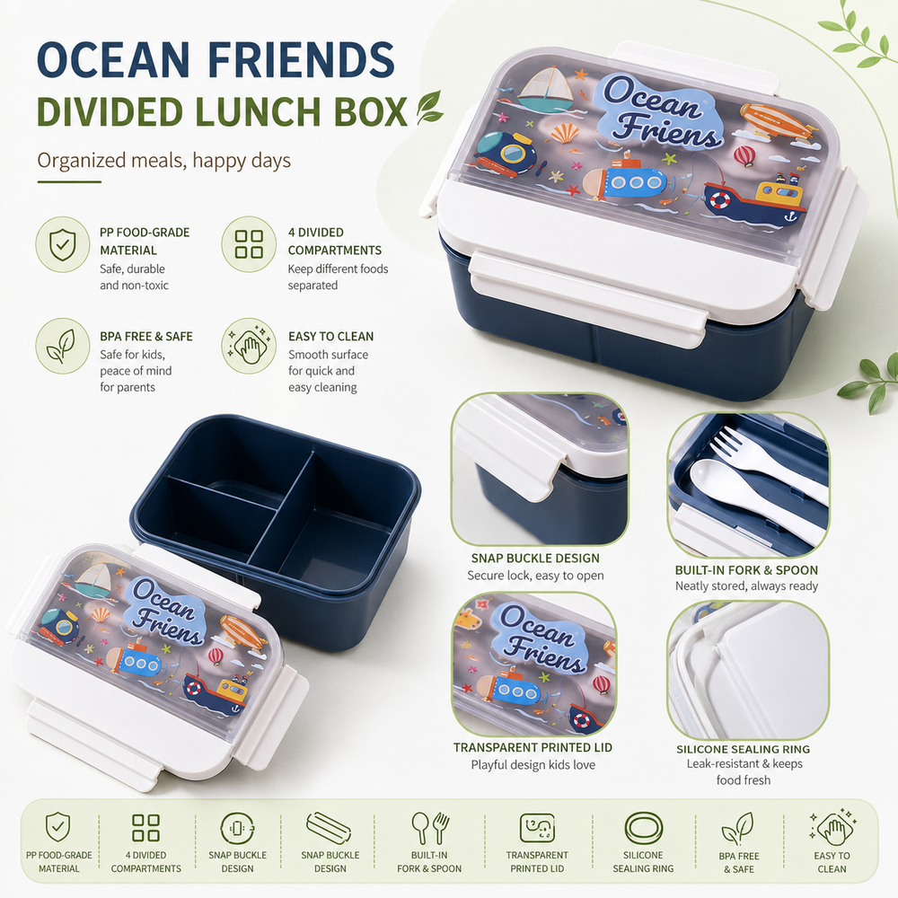 Hibobi - 4 Compartment Printed Lunch Box